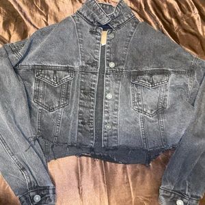 Black distressed cropped jean jacket